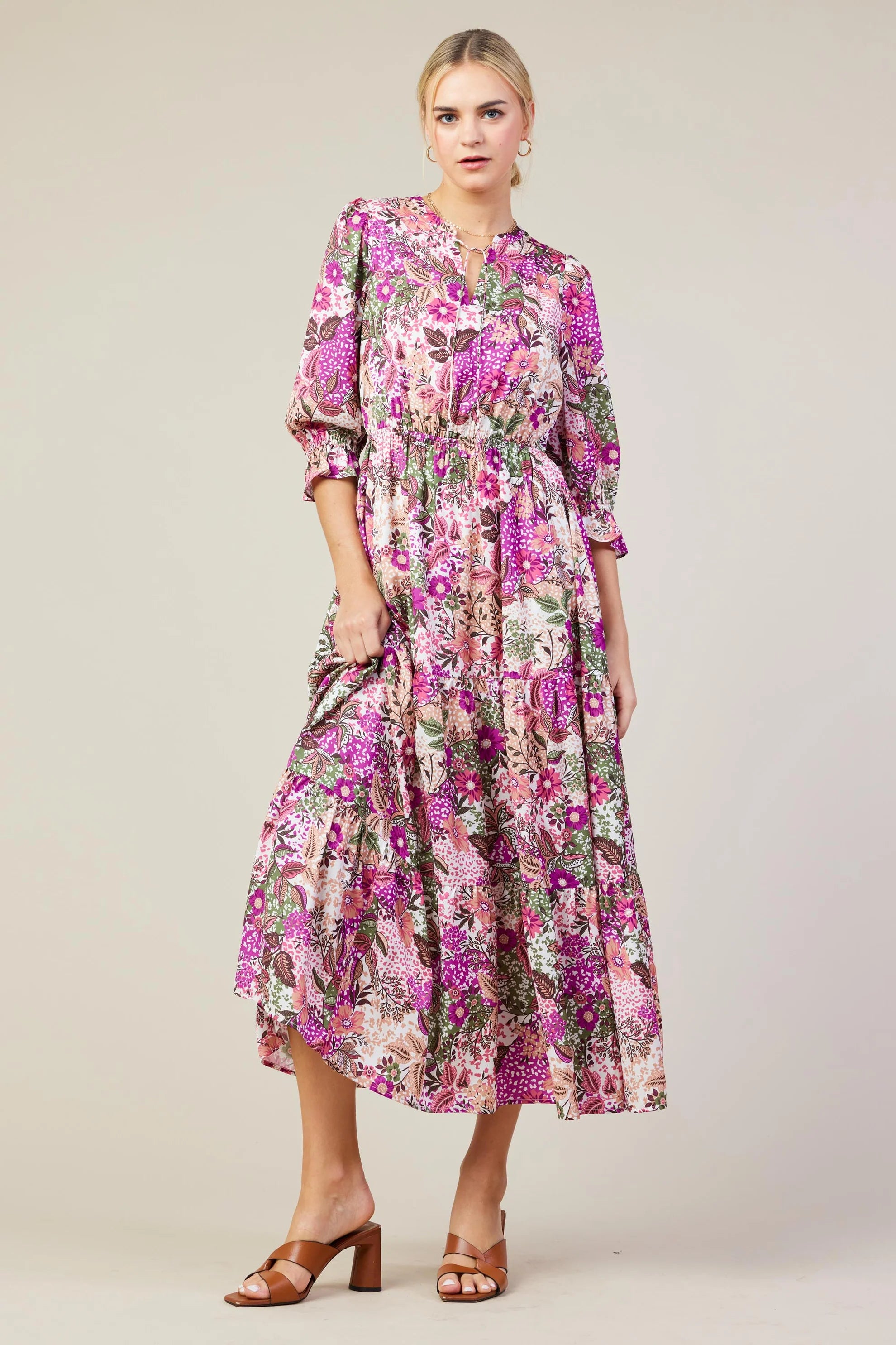 Split Neck Maxi Dress | Orchid Multi Stylish Button-Up Maxi Dress