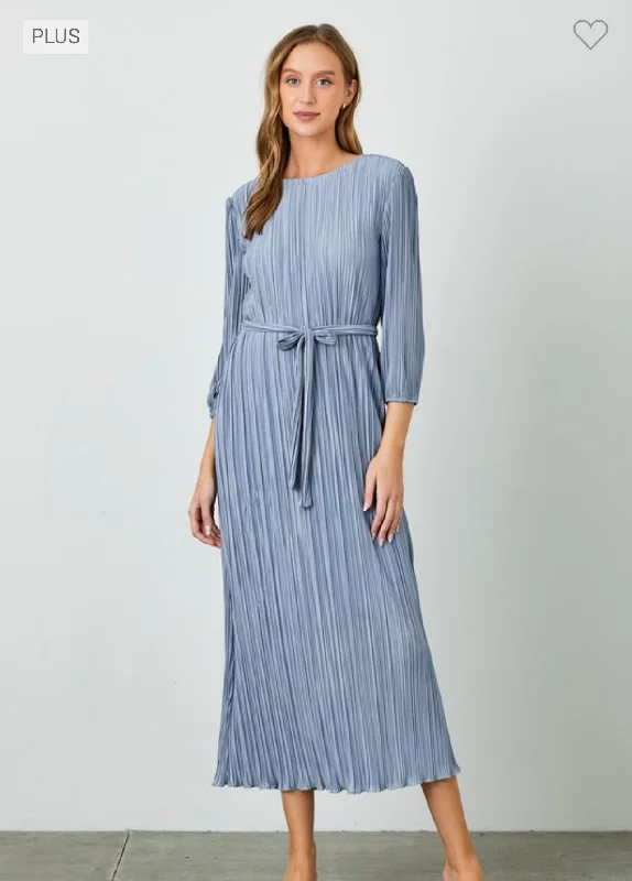 “A Perfect Fit” Plus Maxi Dress in Dusty Blue Cozy Maxi Dress with Slit