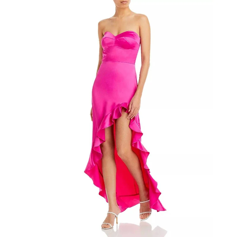 AQUA Ladies Hot Pink Strapless Ruffle Maxi Dress, High Slit in Leg Cozy Longline Maxi Dress AQUA Ladies Hot Pink Strapless Ruffle Maxi Dress, High Slit in Leg Cozy Longline Maxi Dress
