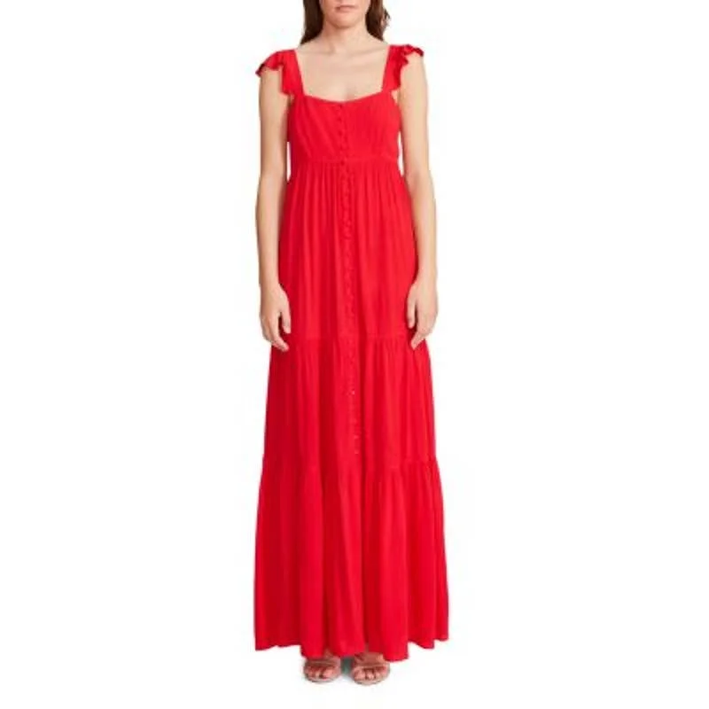 BB Dakota Ladies Red Punch "Ready or Yacht" Sleeveless Maxi Dress Comfortable Ruffle Maxi Dress