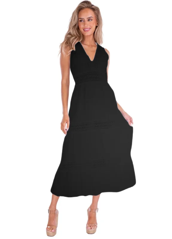 Black Maxi Dress Cover-Up Trendy Ruffled Maxi Dress