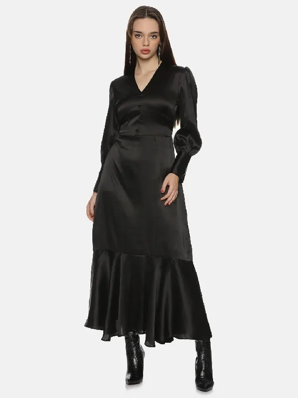 Black Vintage Maxi Dress-17288 Trendy Maxi Dress with Belt