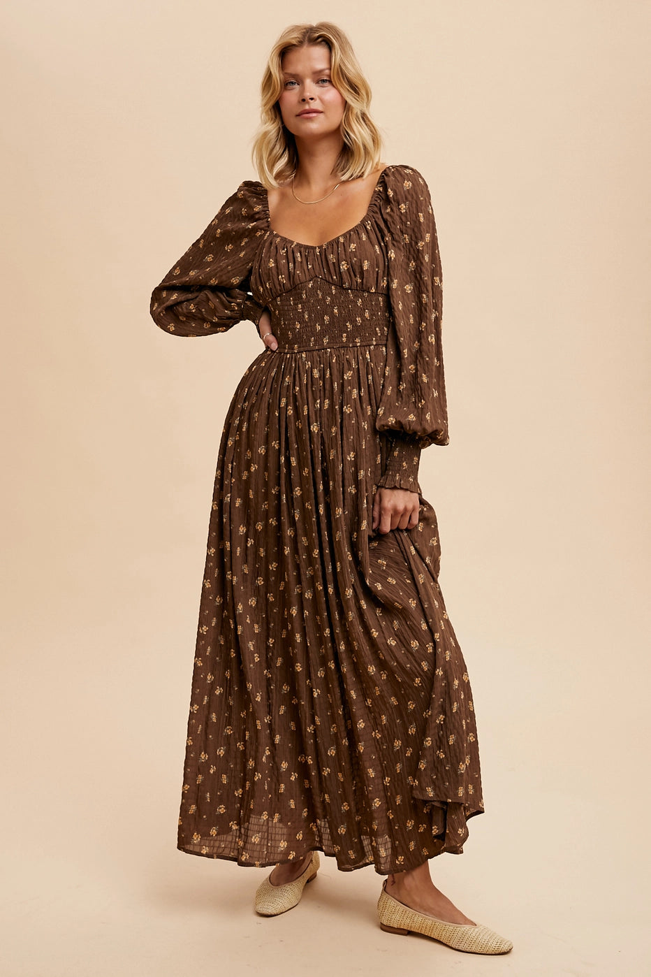 Chestnut Floral Maxi Dress Elegant Maxi Dress with Lace