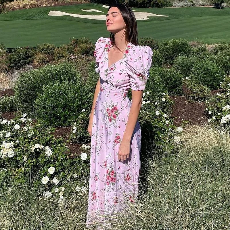 COTTAGECORE FLORAL PINK MAXI DRESS Comfortable Fit-and-Flare Maxi Dress