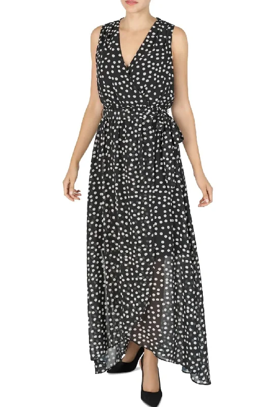 Donna Ricco V-Neck Hi-Low Maxi Dress Elegant Tiered Maxi Dress