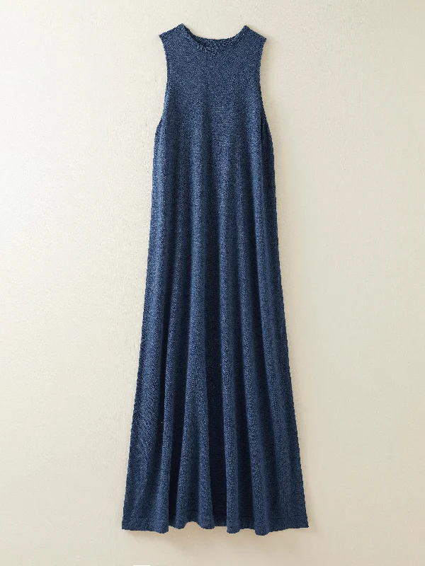 Eden Fine Wool Maxi Dress in Indigo Elegant Tiered Maxi Dress