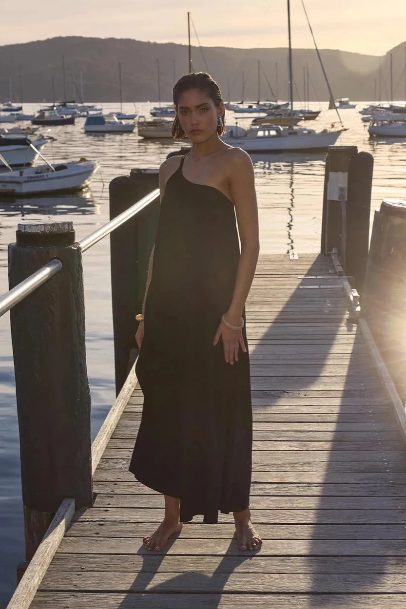 EVA ONE SHOULDER MAXI DRESS Classic Black Maxi Dress