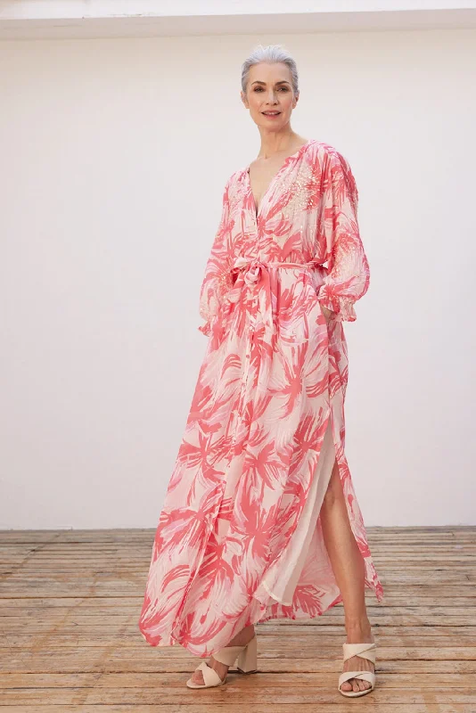 Fabienne Chapot Sardinia Palm Print Maxi Dress Stylish Maxi Dress with Pleats