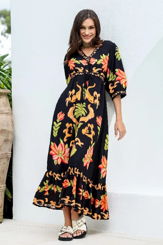 Macarena Spritz Maxi Dress | Black Print Classic Tulle Maxi Dress