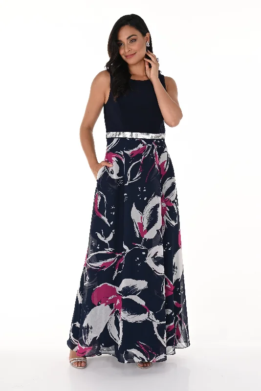 Floral Printed Maxi Dress Elegant Maxi Dress with Pockets