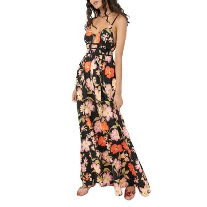 Free People Ladies Black & Yellow Floral Print "Wisteria" Maxi Dress Elegant Lace Maxi Dress Free People Ladies Black & Yellow Floral Print "Wisteria" Maxi Dress Elegant Lace Maxi Dress