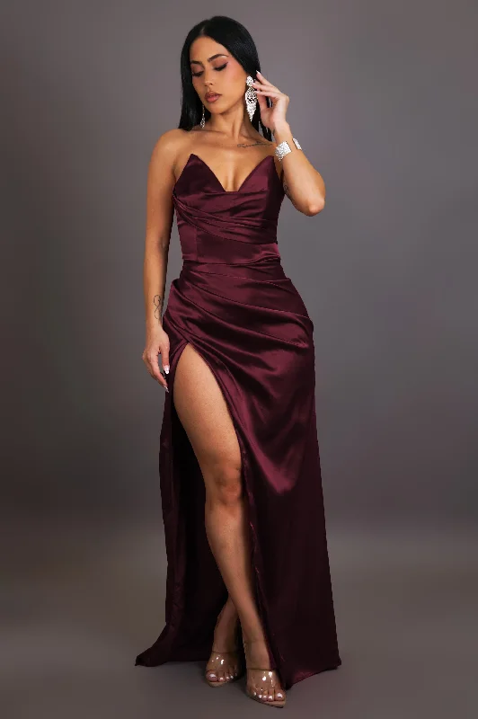 Graceful Maxi Dress - Burgundy Comfortable Satin Maxi Dress