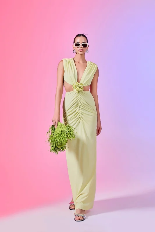 Green Apple Maxi Dress Elegant Maxi Dress with Drapes