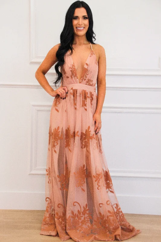 Here Comes the Bride Maxi Dress: Mauve Stylish Boho Chic Maxi Dress