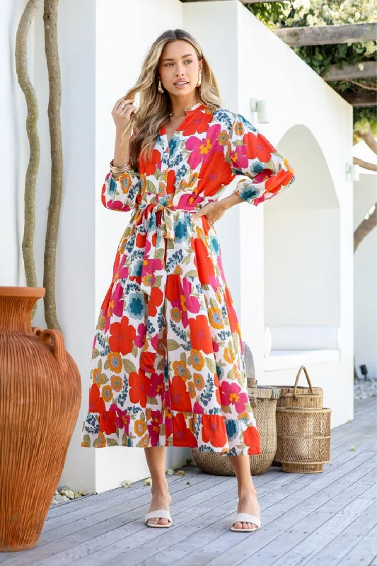 Jardin de Fleurs Maxi Dress | Poppy Flower Fashionable High-Waist Maxi Dress