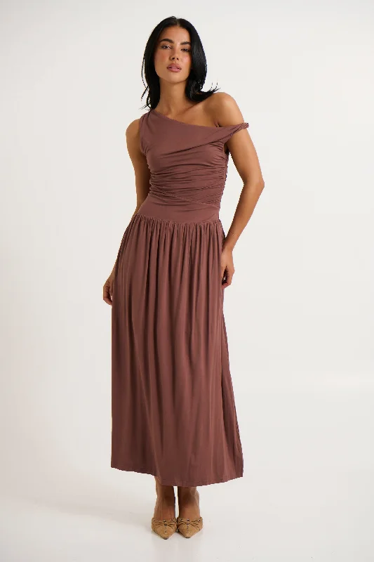 Joyce Maxi Dress Chocolate Classic V-Neck Maxi Dress