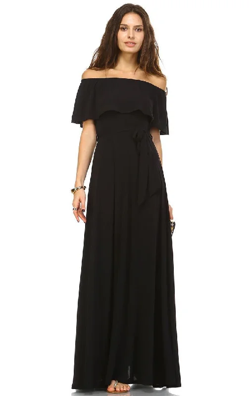 Off The Shoulder Wrap Maxi Dress Black Elegant Pleated Maxi Dress