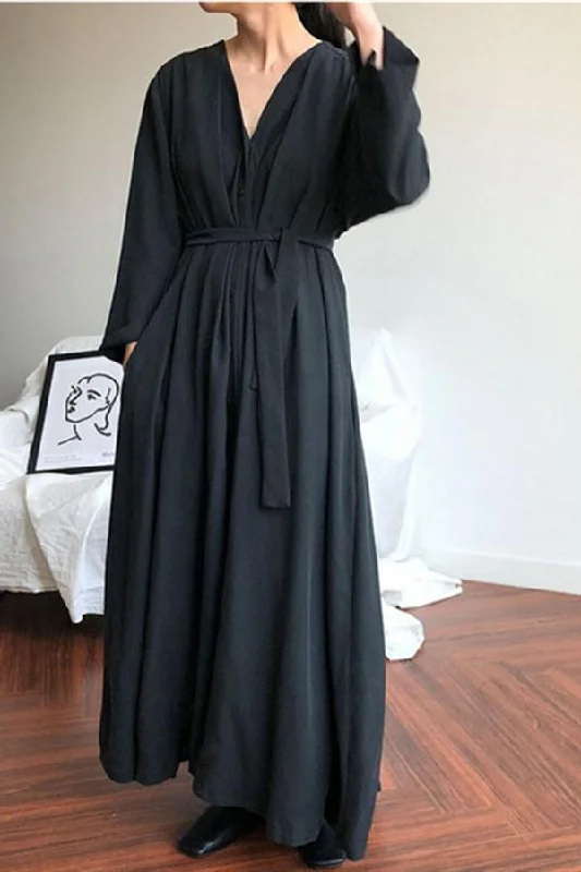 Kimono Style Long Sleeve Maxi Dress Elegant Silk Maxi Dress