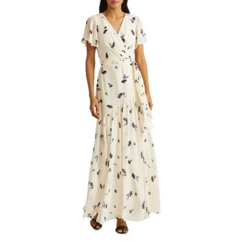 Lauren Ralph Lauren Ladies Cream & Blue Floral Print Flutter Sleeve Maxi Dress Comfortable Fit-and-Flare Maxi Dress Lauren Ralph Lauren Ladies Cream & Blue Floral Print Flutter Sleeve Maxi Dress Comfortable Fit-and-Flare Maxi Dress
