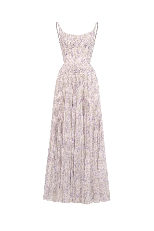 LAVENDER PLEATED MAXI DRESS Stylish Empire Waist Maxi Dress