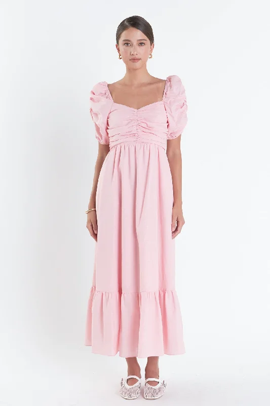 English Factory - Linen Maxi Dress Cozy Ruffle Sleeve Maxi Dress