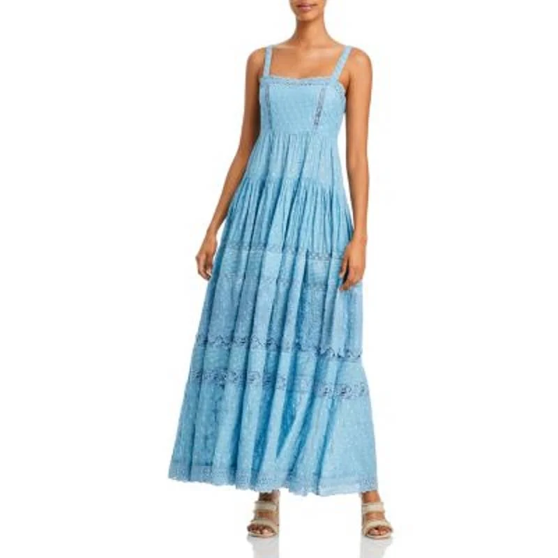 Love Shack Fancy Ladies Blue & White Embroidery "Camisha" Maxi Dress Trendy A-Line Maxi Dress