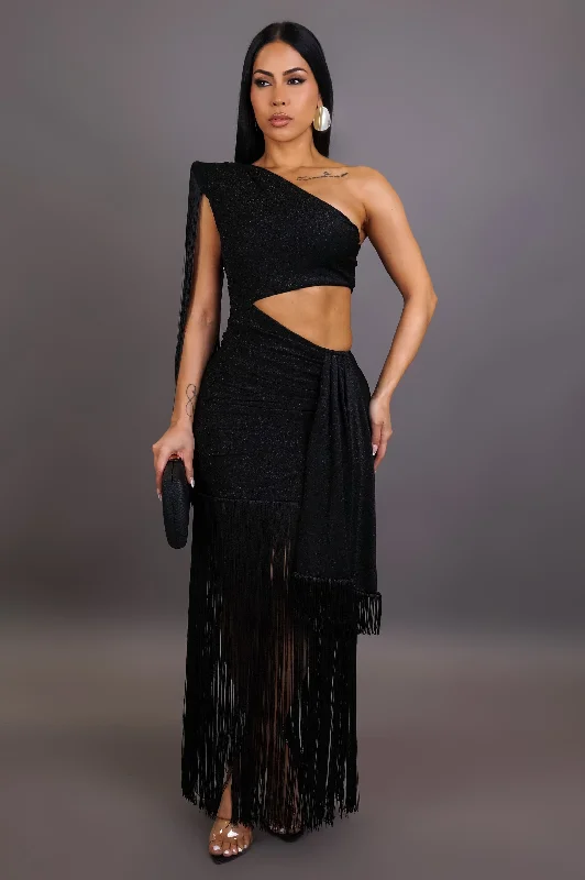 Bring The Heat Maxi Dress- Black Classic A-Line Maxi Dress