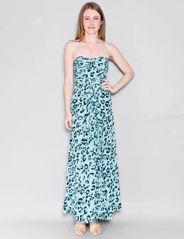 NANETTE LEPORE Silk Aqua Cheetah Strapless Maxi Dress (0) Fashionable Printed Maxi Dress