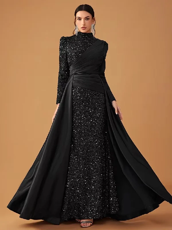 New Fashion Long Sleeve O Neck High Waist Sequins Ball Cocktail Prom Maxi Dress CODE: KAR3460 Stylish Empire Waist Maxi Dress