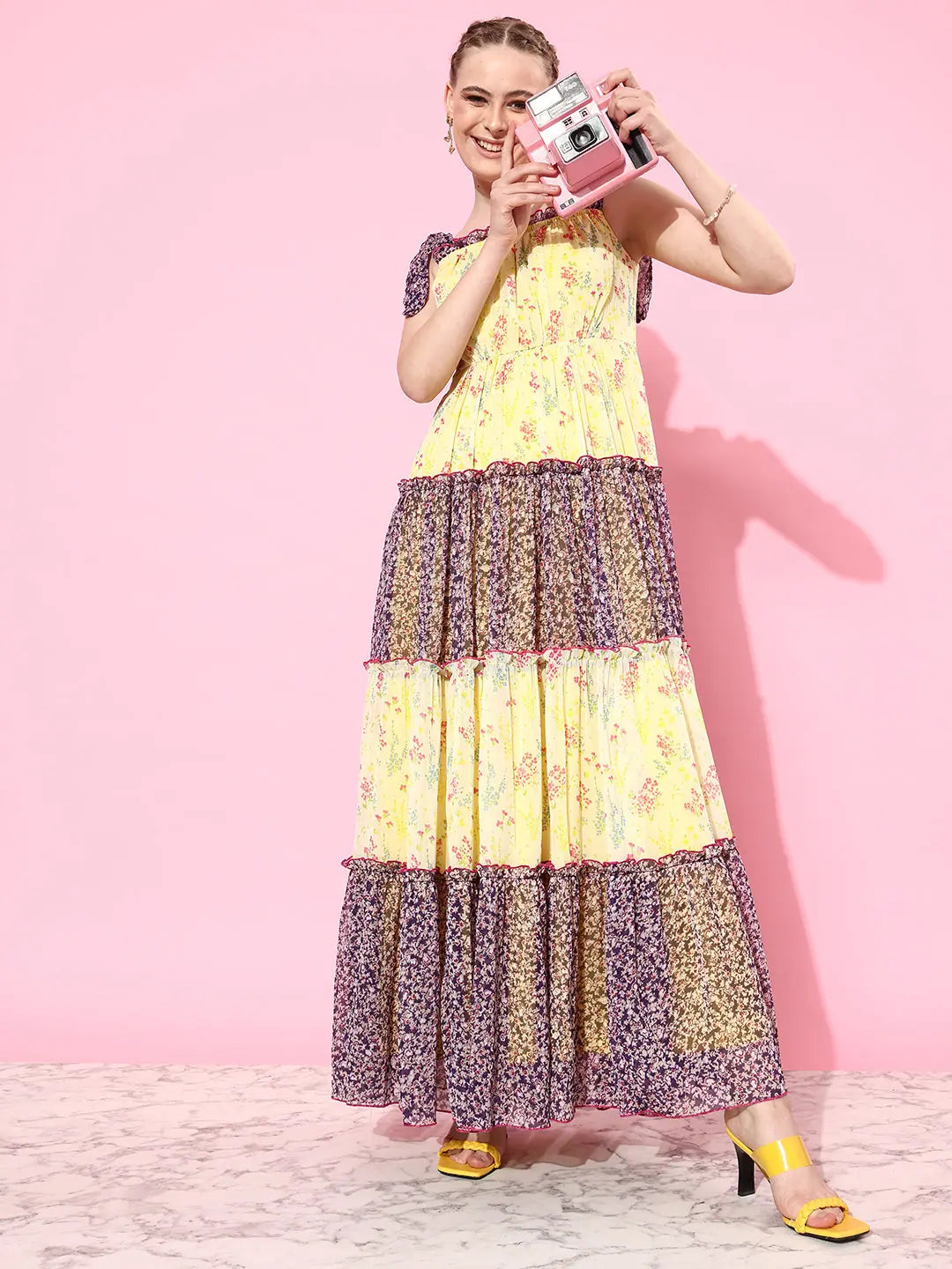 New To It Printed Tiered Maxi Dress Multicolored Fashionable Maxi Dress with Fringe