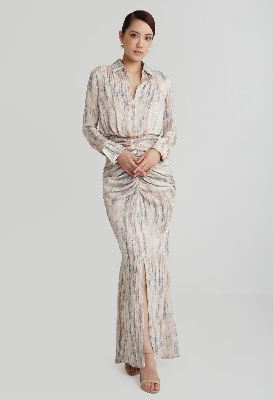 nichii X NURITA HARITH Patterned Ruched Front Collared Maxi Dress Trendy Printed Maxi Dress nichii X NURITA HARITH Patterned Ruched Front Collared Maxi Dress Trendy Printed Maxi Dress