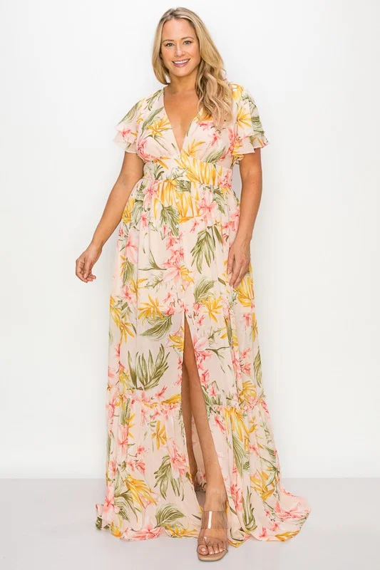 Paradise Cove Floral Print Plus Size Maxi Dress Trendy Satin Maxi Dress