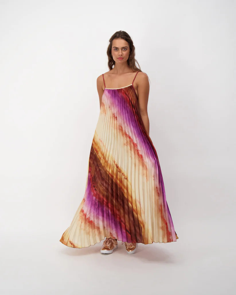 Plisse Pleated Purple Rush Maxi Dress Elegant Maxi Dress with Pockets