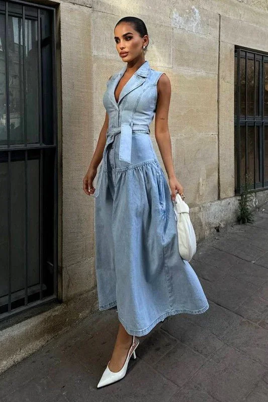 POSH Denim Maxi Dress Comfortable Casual Maxi Dress