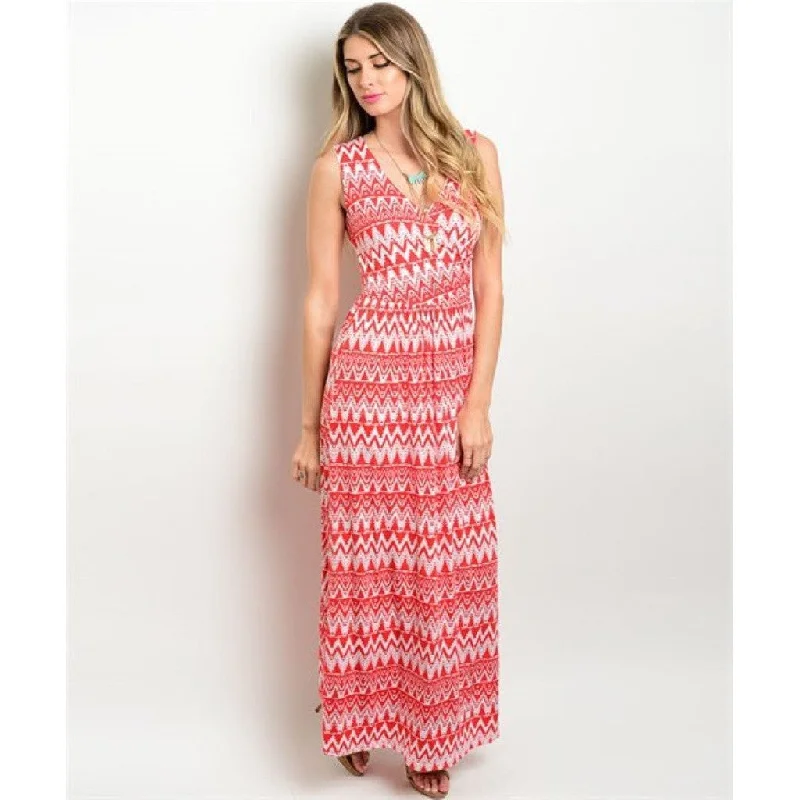 Women's Maxi Dress Red Sleeveless Long Printed Dress Trendy A-Line Maxi Dress