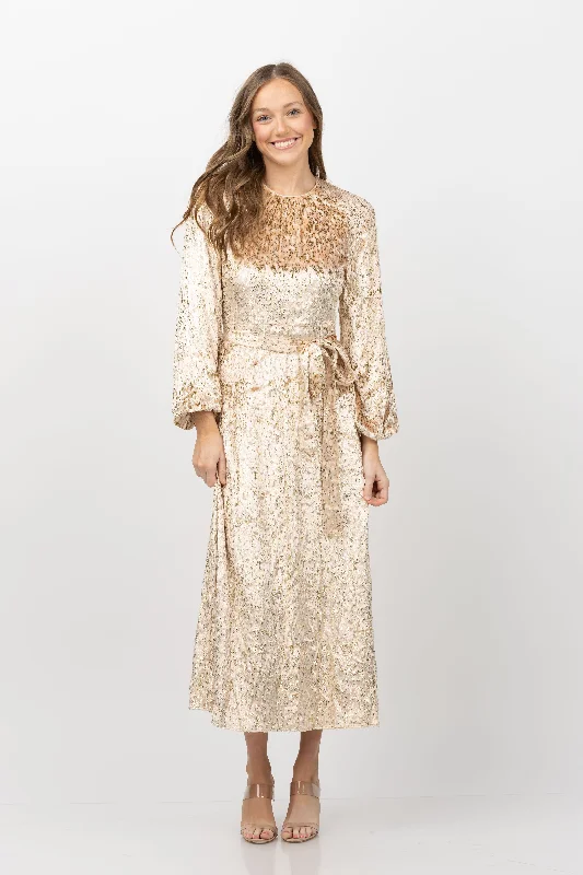 Simkhai Odina Long Sleeve Maxi Dress in Blush Metallic Comfortable Casual Maxi Dress