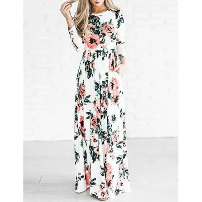 Floral Print Maxi Dress Trendy Fit-and-Flare Maxi Dress