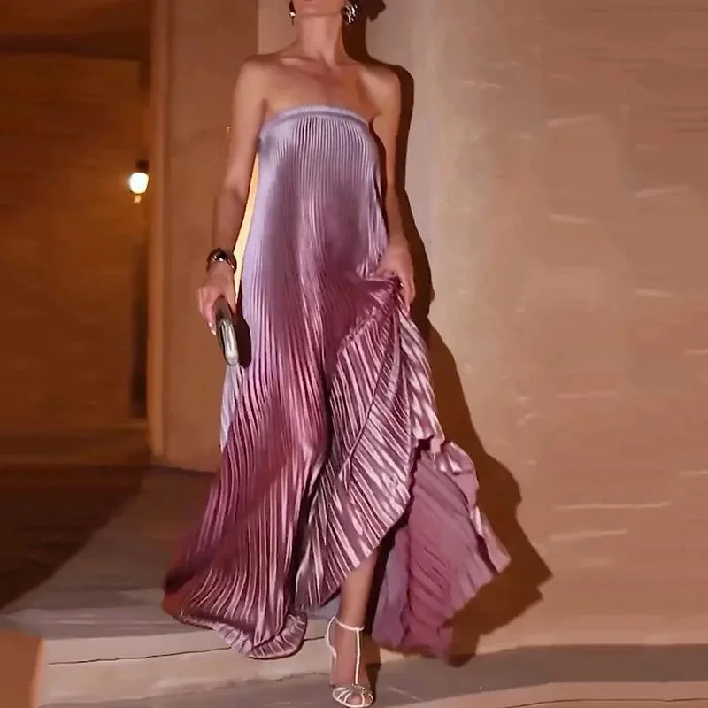 Summer Elegant Sleeveless Tube Mermaid Pleated Loose Maxi Dress CODE: KAR3367 Cozy Spaghetti Strap Maxi Dress