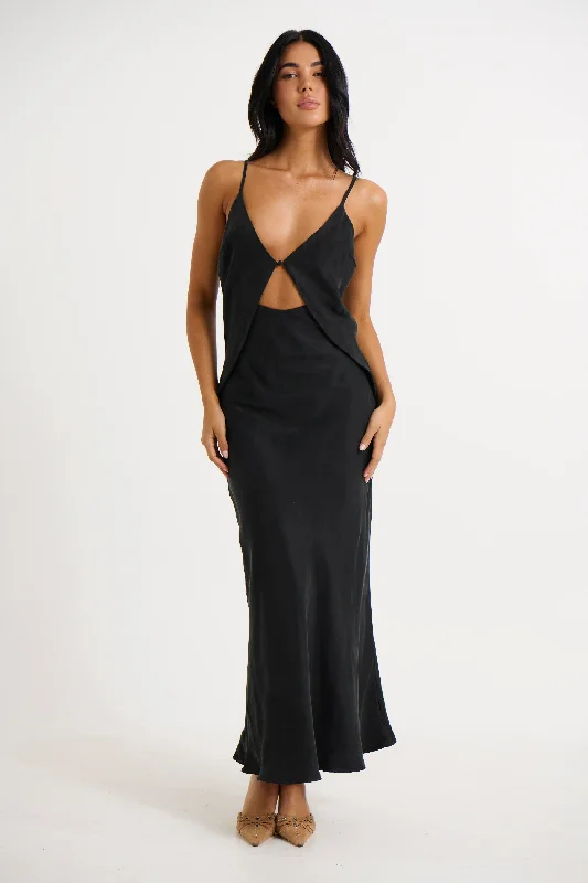 Talia Maxi Dress Black Comfortable Plunging Neckline Maxi Dress