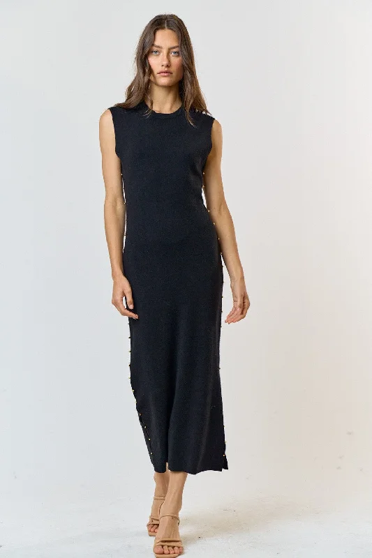 The Sonny Black Studded Maxi Dress Comfortable Pleated Maxi Dress