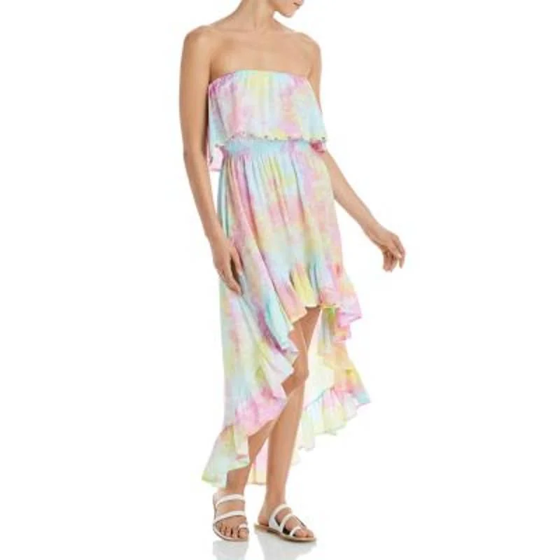 Tiare Hawaii Ladies Strapless "Lana" High Low Maxi Dress, Rainbow Multi-Color OS Fashionable Layered Maxi Dress