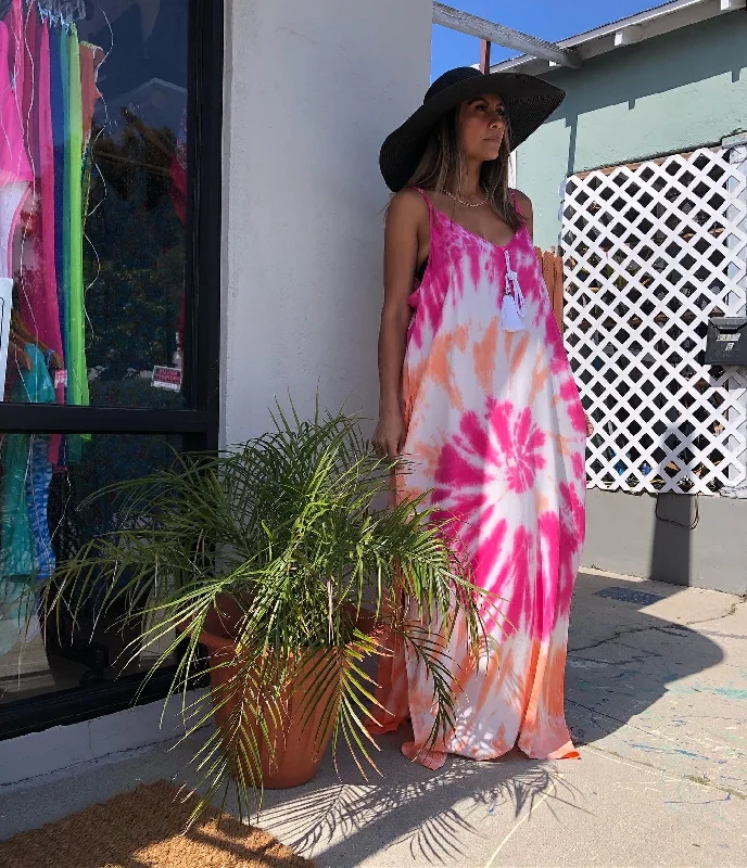 Tie-Dye Long Maxi Dress with Pockets Cozy Maxi Dress with Slit