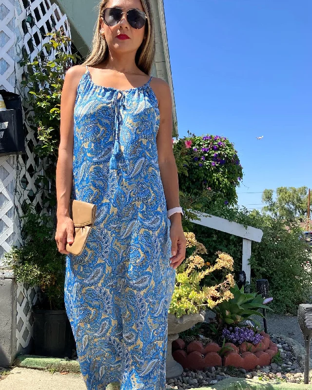 Tropical Blue Print Maxi Dress Fashionable Printed Maxi Dress