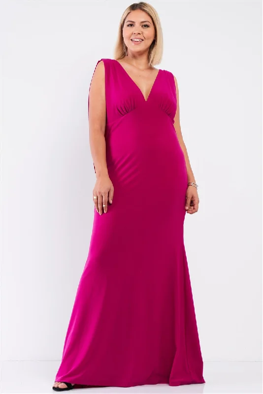 Plus Draped Back V-neck Sleeveless Maxi Dress Elegant Velvet Maxi Dress