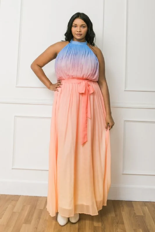 Walk Into The Sunset Ombre Pleated Plus Size Maxi Dress Cozy Longline Maxi Dress