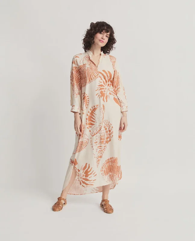 Zanzi Relaxed Maxi Dress - Ivory & Saffron Print Trendy Maxi Dress with Lace