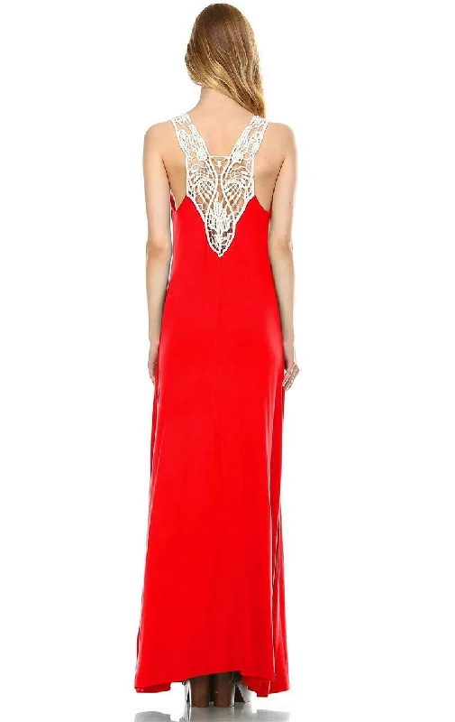 Lace Maxi Dress with Crochet Details Red Orange Trendy Off-Shoulder Ruffle Maxi Dress Lace Maxi Dress with Crochet Details Red Orange Trendy Off-Shoulder Ruffle Maxi Dress
