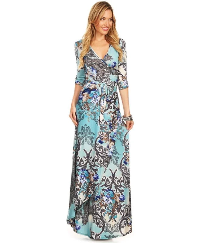 Maxi Dress with Sleeves Bombshell Blue One Elegant Silk Maxi Dress