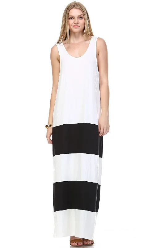 Racerback Maxi Dress Sleeveless White Black Trendy Button Front Maxi Dress