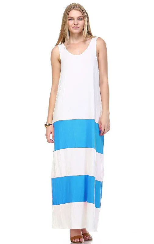 Racerback Maxi Dress Sleeveless White Blue Trendy Printed Maxi Dress